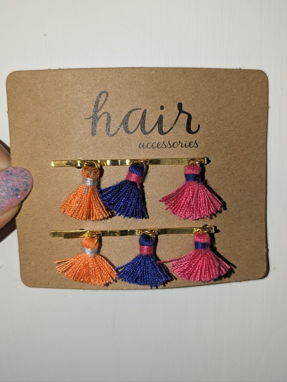 NWT Set of 2 Gold Bobby Pins with Dangling Thread Tassels – Bright Boho Colors